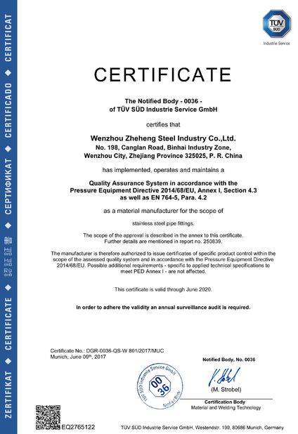 Китай WENZHOU ZHEHENG STEEL INDUSTRY CO;LTD Сертификаты